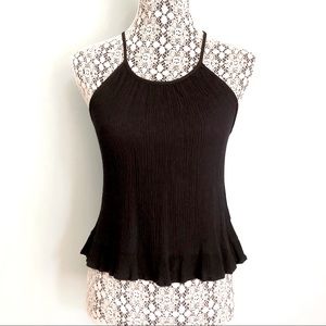 Kaitlyn Pleated Black Lace Back Ruffle Top